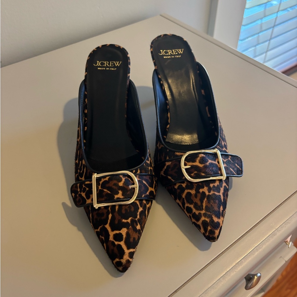 J. Crew Leopard Print Mules with Buckle